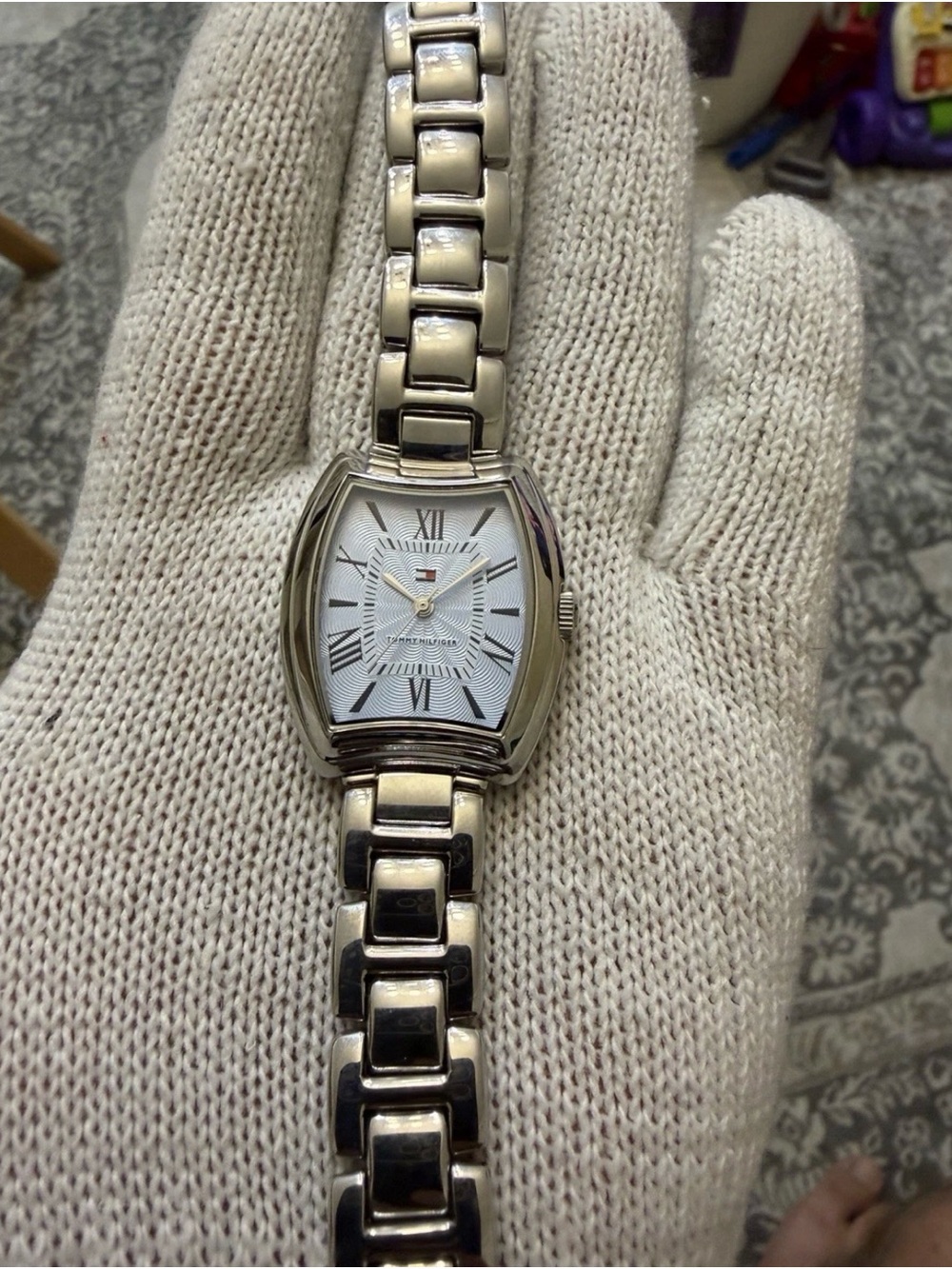 Tommy Hilfiger F80178 Ladies Watch Stainless Steel Tonneau Silver Dial Quartz